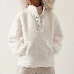 Athleta Cozy Sherpa Snap Button Sweatshirt Womens Size XS Magnolia White